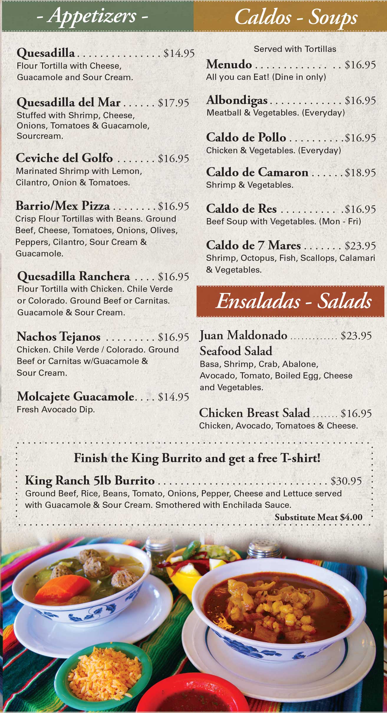 La Casa Garcia Dinner Menu Page 1